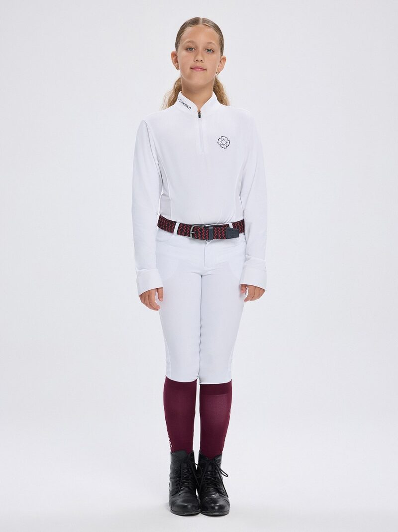 PAOLA-JR WHITE GIRL'S COMPETITION POLO LONG SLEEVE