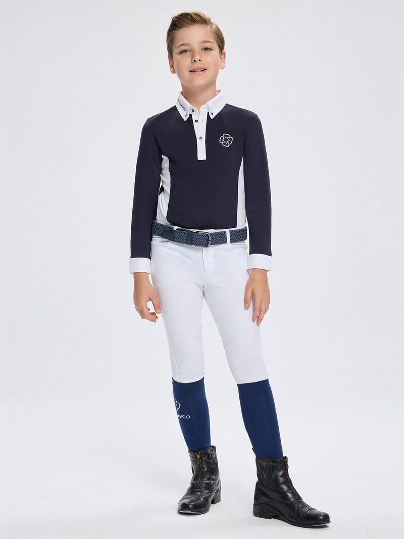 PAOLO-JR NAVY/WHITE BOY'S COMPETITION POLO LONG SLEEVE