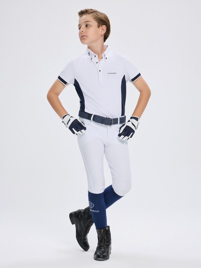 ENZO-JR WHITE/NAVY BOY'S COMPETITION POLO SHORT SLEEVE