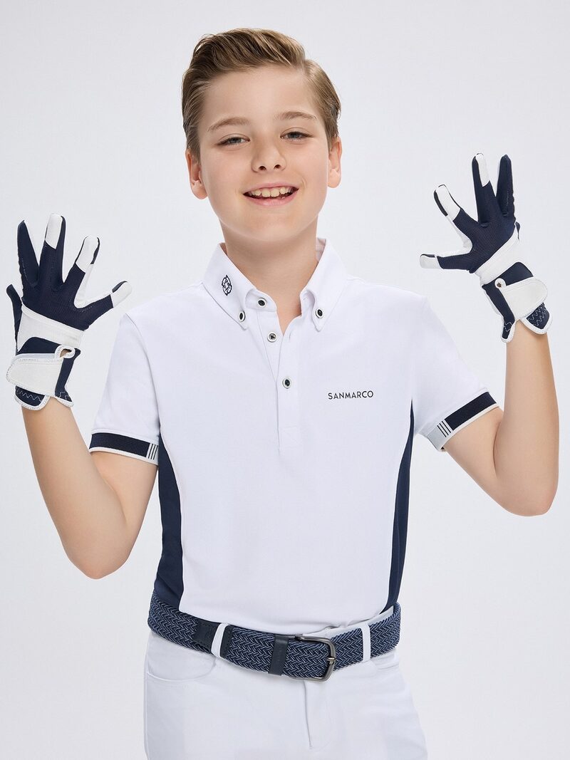 ENZO-JR WHITE/NAVY BOY'S COMPETITION POLO SHORT SLEEVE
