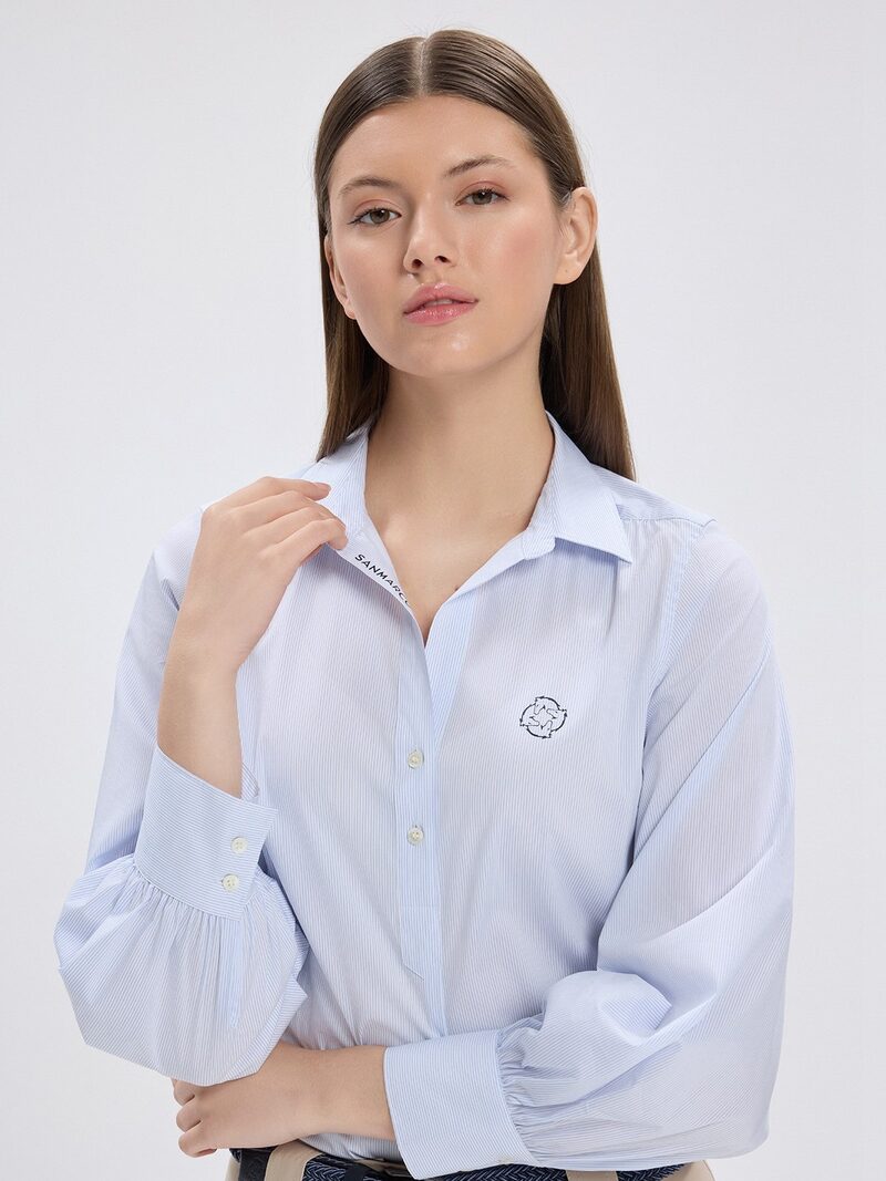 MARBELLA WHITE/BLUE WOMEN'S LONG SLEEVE CASUAL SHIRT