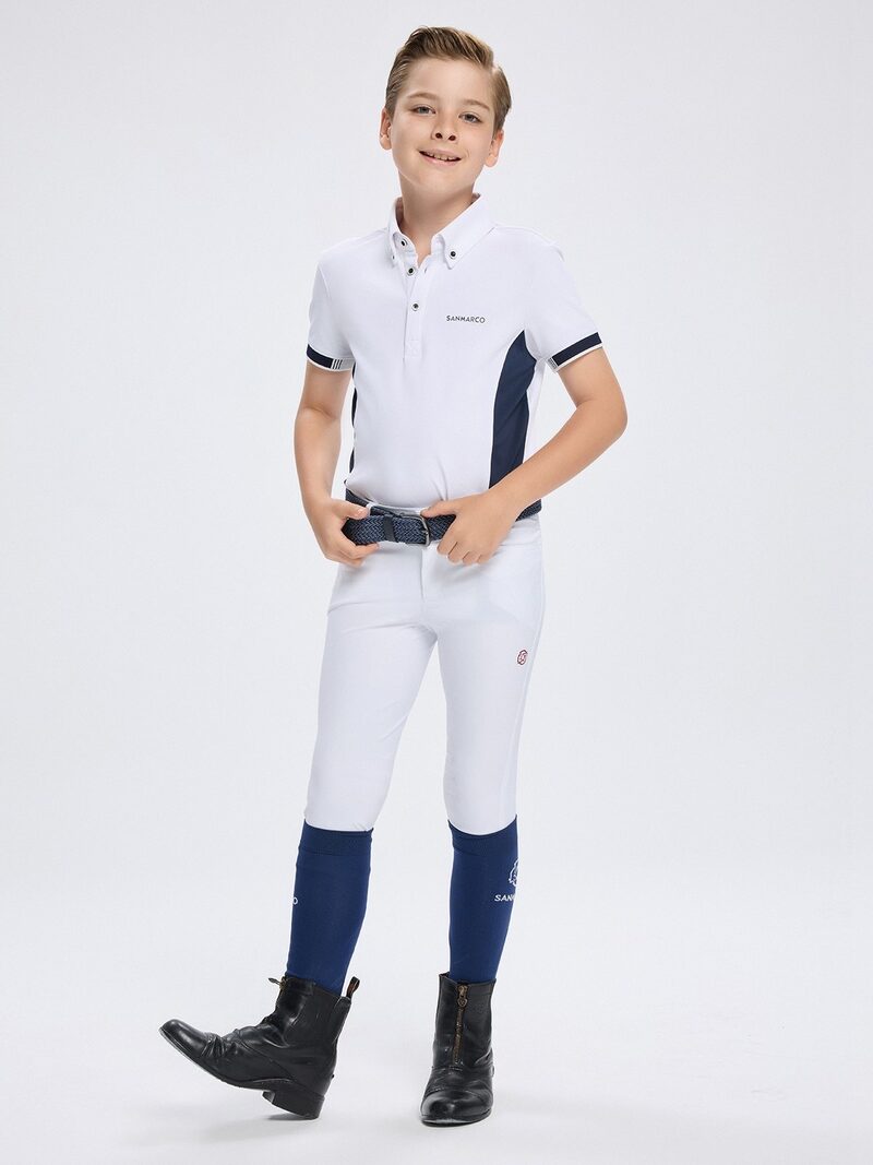 ENZO-JR WHITE/NAVY BOY'S COMPETITION POLO SHORT SLEEVE