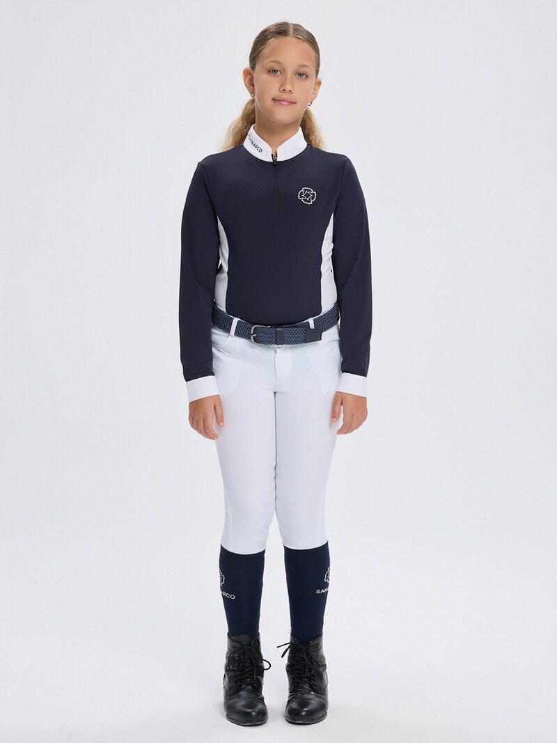 PAOLA-JR NAVY/WHITE GIRL'S COMPETITION POLO LONG SLEEVE