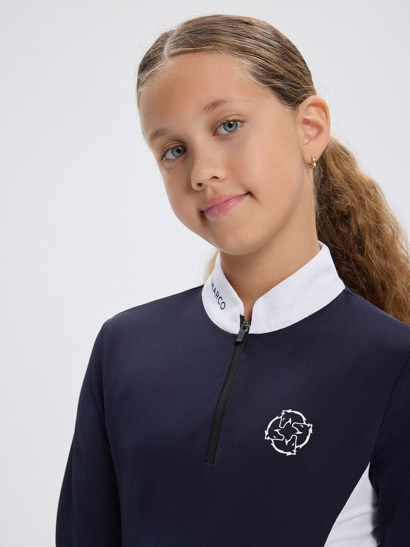 PAOLA-JR NAVY/WHITE GIRL'S COMPETITION POLO LONG SLEEVE