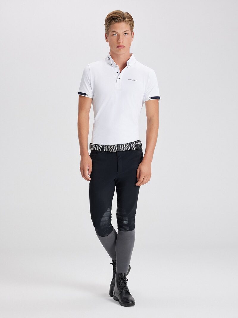 ENZO WHITE MEN'S COMPETITION POLO SHORT SLEEVE